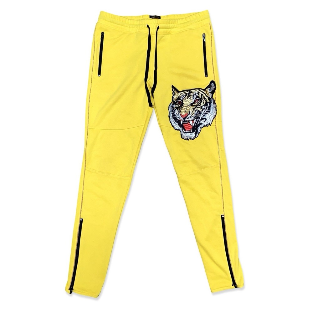 Robin's Jean Men's Jogger Sweatpants Tiger Patch Yellow Wings Embroidery Size XL
